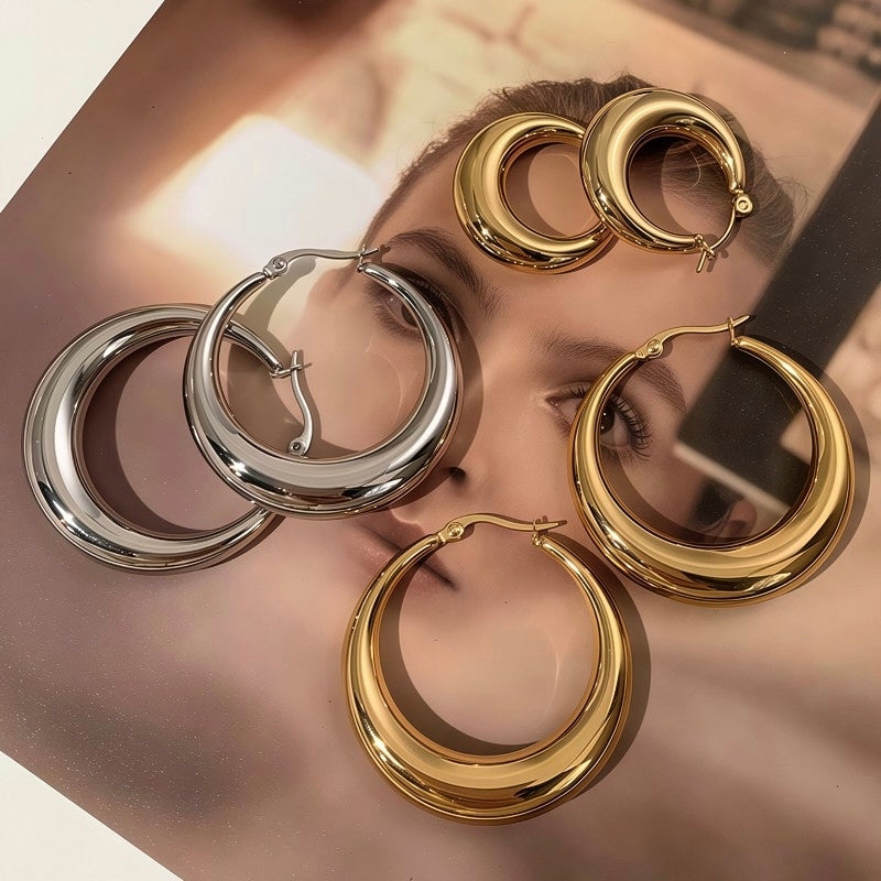 Chunky Gold Hoop Earrings for Women - Lightweight Thick Open Tear Drop Hoop