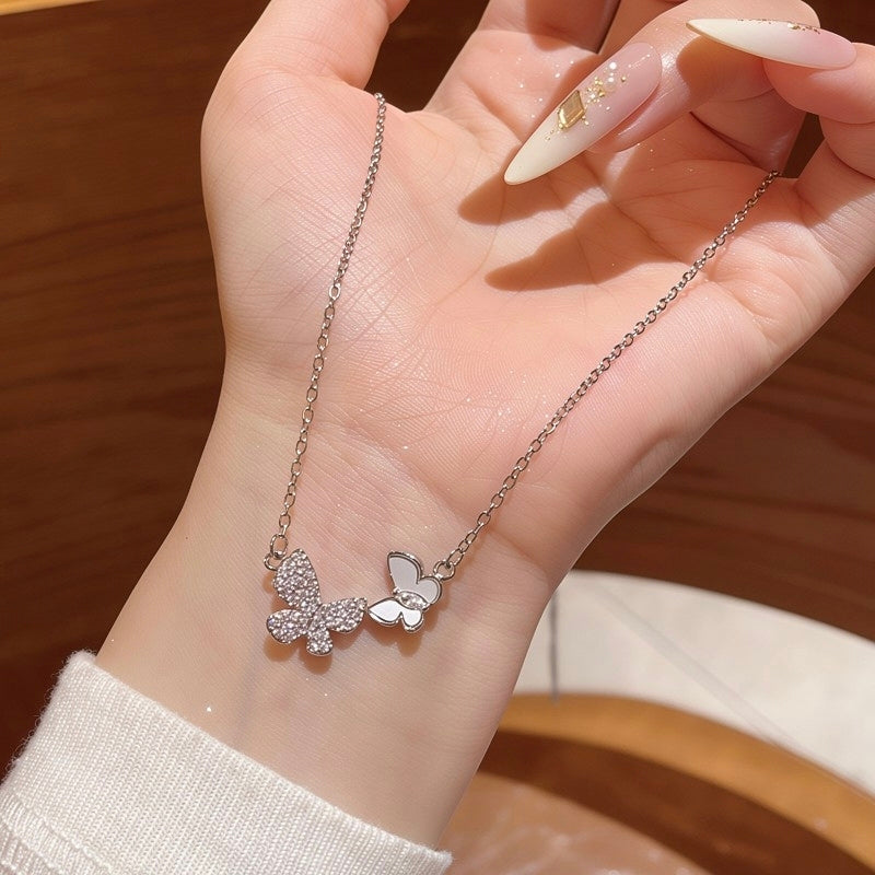 Firenze Spring Duet Butterfly Necklace - Mother of Pearl & Crystal Jewelry
