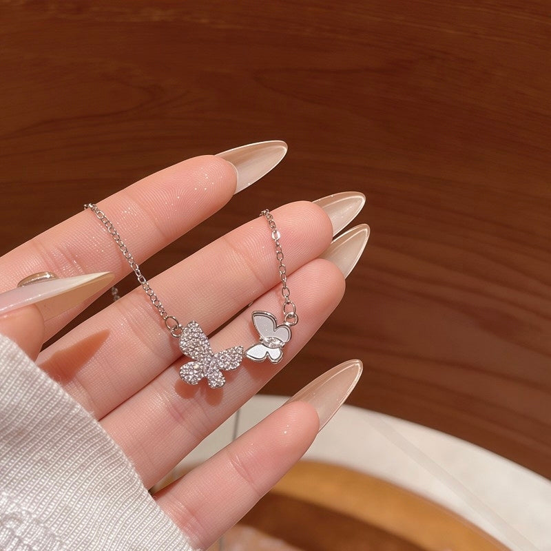 Firenze Spring Duet Butterfly Necklace - Mother of Pearl & Crystal Jewelry