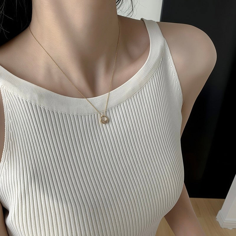 Minimalist Interlocking Ring Necklace - Polished Gold & Silver Geometric Pendant⁠