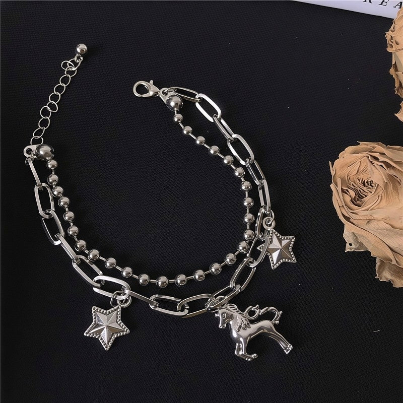 Pegasus Mythos Layered Bracelet - Italian Heritage Silver Charm Chain⁠