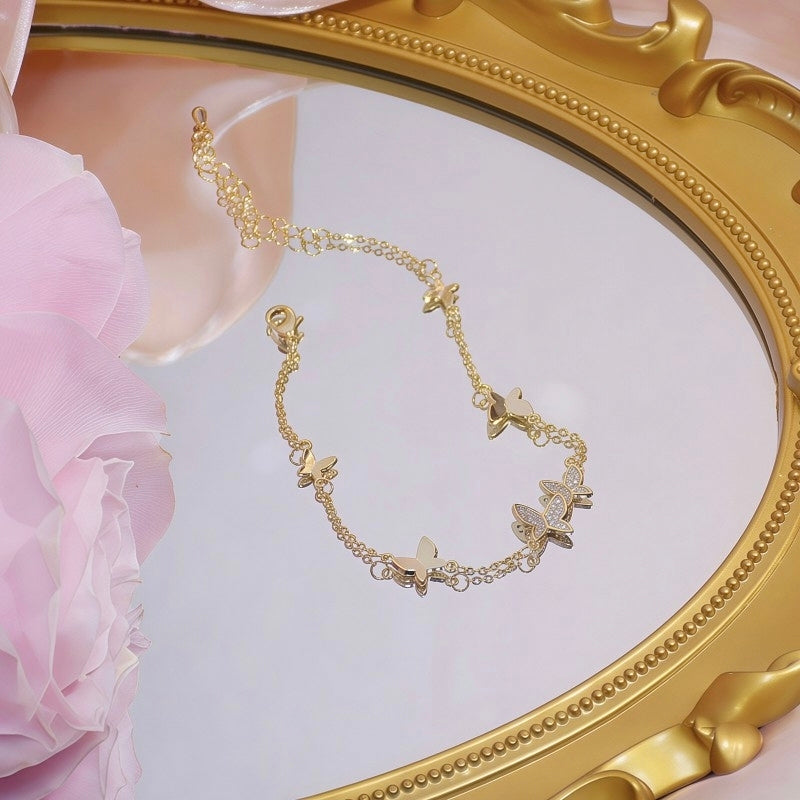 Riviera Crystal Butterfly Bracelet - Gold Layering Charm Chain⁠