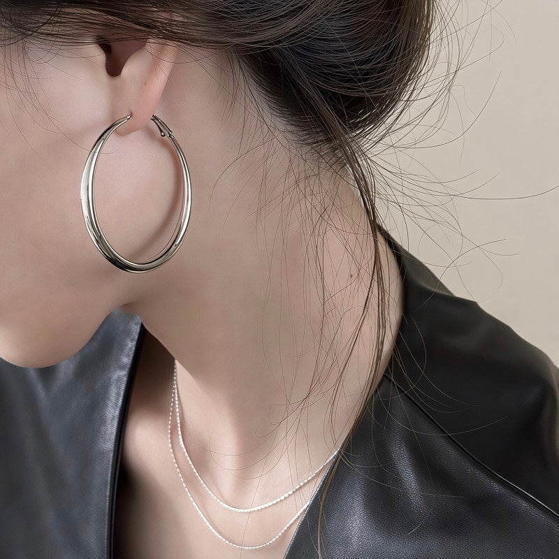 Minimalist Mirror-Polish Statement Hoops - Effortless Elegance Duo-Size Earrings